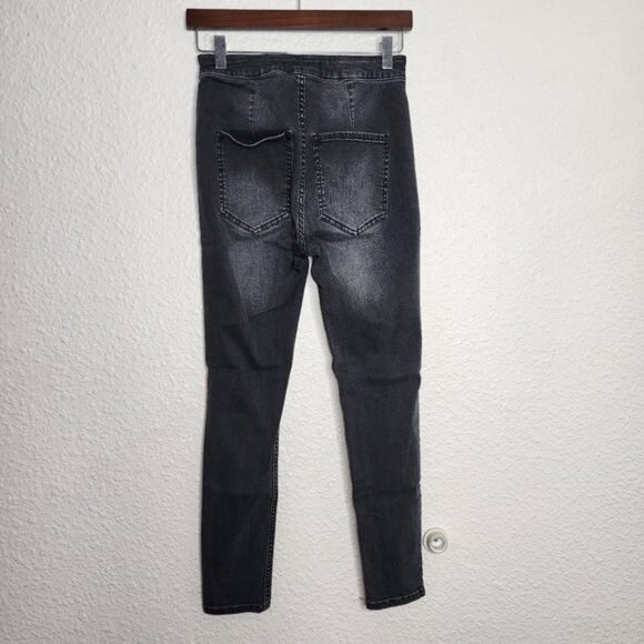 Free People High Waisted Lace-Up Jeggings  in Faded Black Women's Size 28 - Picture 2 of 8